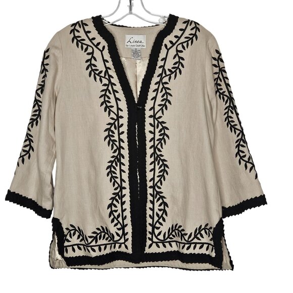 Linea by Louis Dell'Olio Jacket Womens XS Beige Linen Embroidered Artsy Boho - Picture 2 of 10